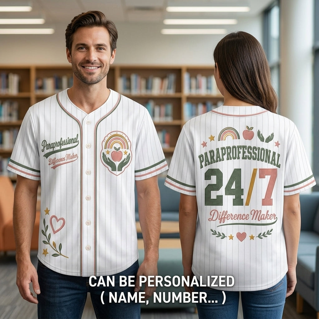 Personalized Paraprofessional Difference Maker 24/7 Baseball Jersey - Custom Educator Appreciation Gift