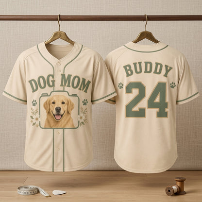 Personalized Dog Mom Baseball Jersey with Custom Pet Photo - Custom Name & Number Athletic Jersey for Dog Lovers