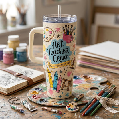 Personalized Art Teacher Crew 40oz Tumbler with Handle - Custom Name Artist Instructor Gift