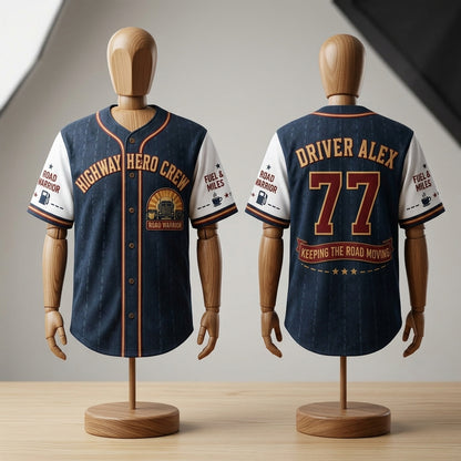 Personalized Highway Hero Crew Baseball Jersey - Custom Name & Number Trucker Road Warrior Shirt