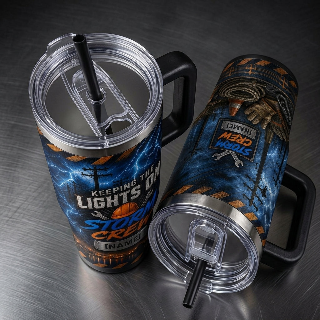 Personalized Storm Crew Lineman 40oz Tumbler with Handle - Custom Name Utility Worker Gift product view 5
