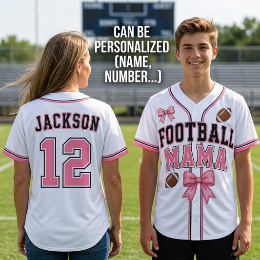 Personalized Football Mama Baseball Jersey - Custom Name and Number White & Pink Athletic Shirt for Moms