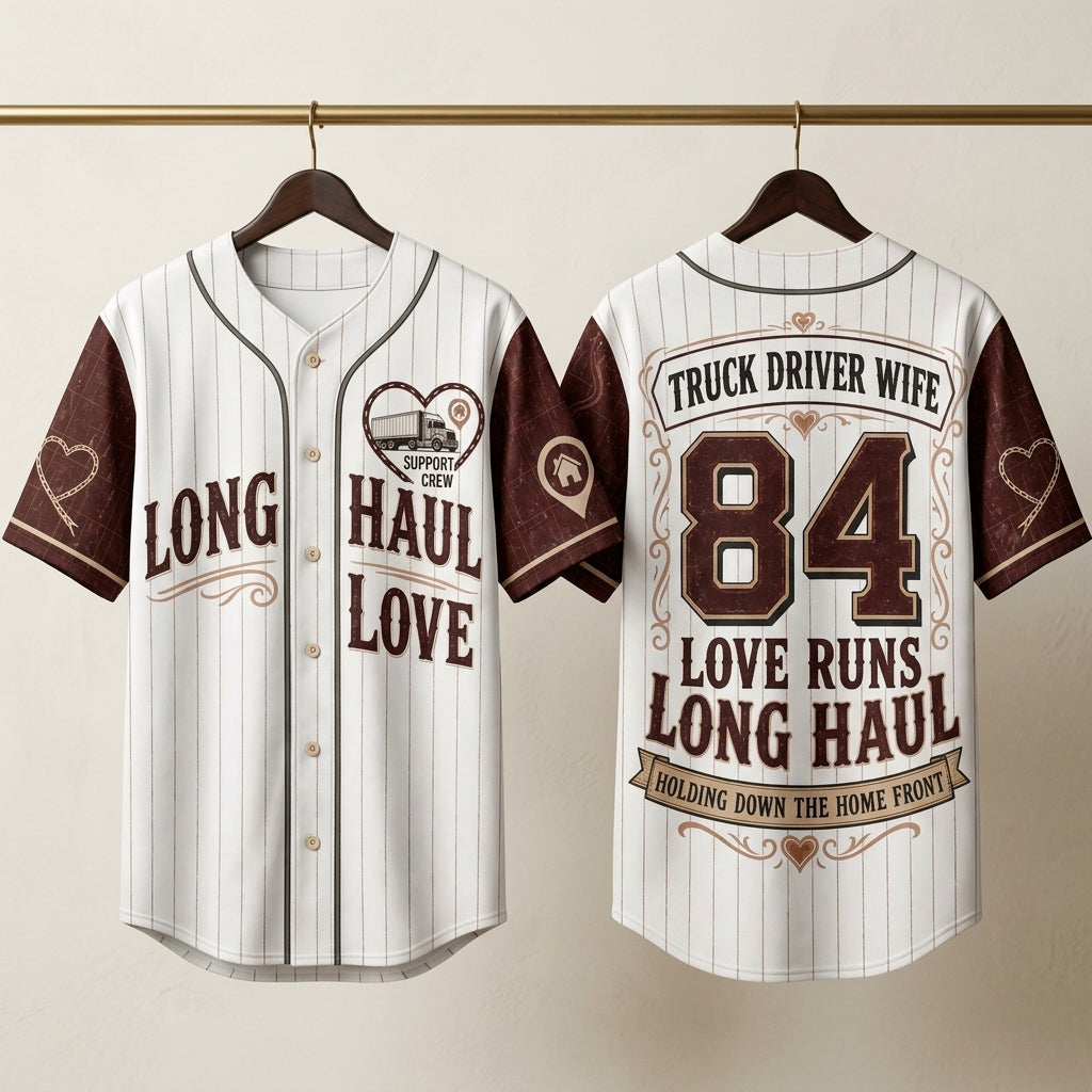 Personalized Trucker Wife Baseball Jersey - Custom Name & Number Long Haul Love Gift