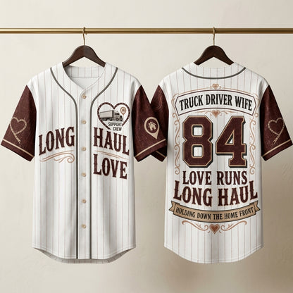 Personalized Trucker Wife Baseball Jersey - Custom Name & Number Long Haul Love Gift