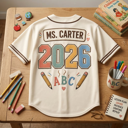 Personalized Kindergarten Teacher Baseball Jersey - Custom Name and Year Teacher Fuel Spirit Shirt