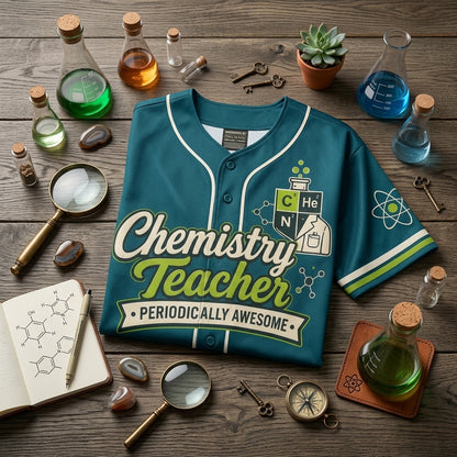Personalized Chemistry Teacher Baseball Jersey - Custom Name & Number Periodically Awesome Science Gift