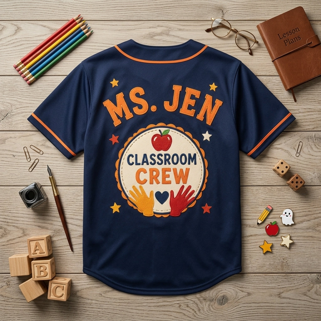 Personalized Boo Crew Para Squad Halloween Baseball Jersey - Custom Teacher Name Classroom Crew Navy Jersey