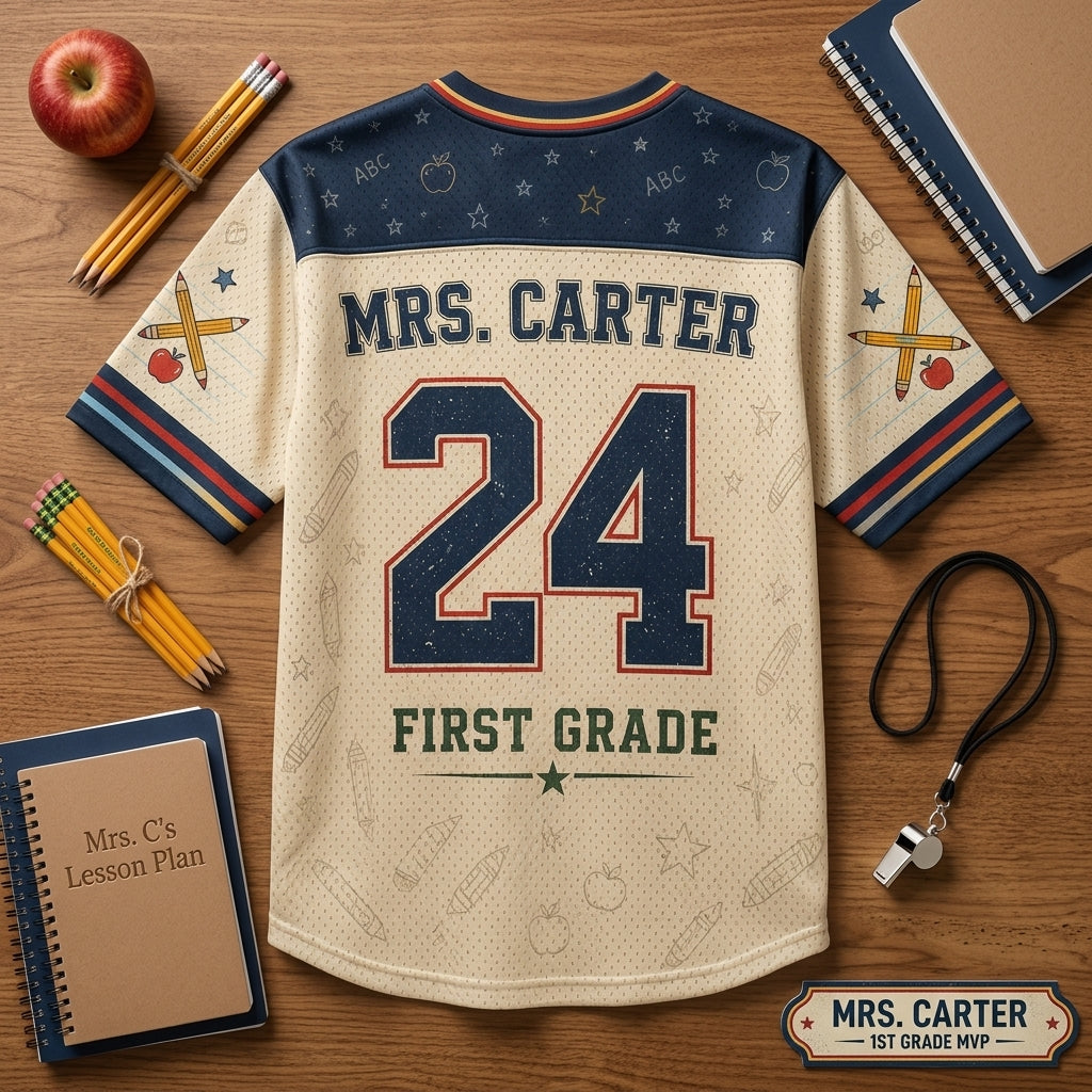 Personalized Teacher Game Day Baseball Jersey - Custom Name and Grade Classroom MVP Shirt