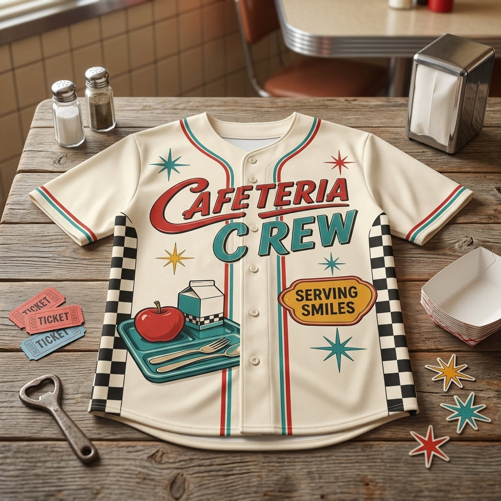 Personalized Cafeteria Crew Retro Baseball Jersey - Custom Name School Lunch Lady Gift