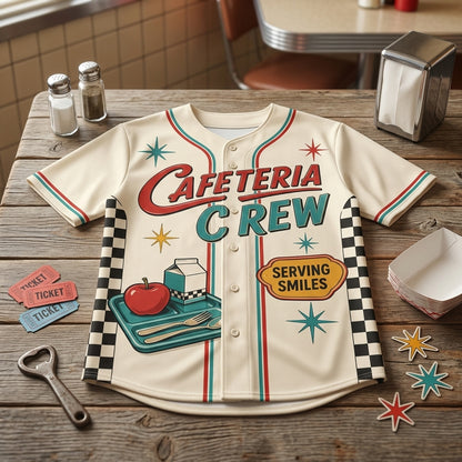 Personalized Cafeteria Crew Retro Baseball Jersey - Custom Name School Lunch Lady Gift
