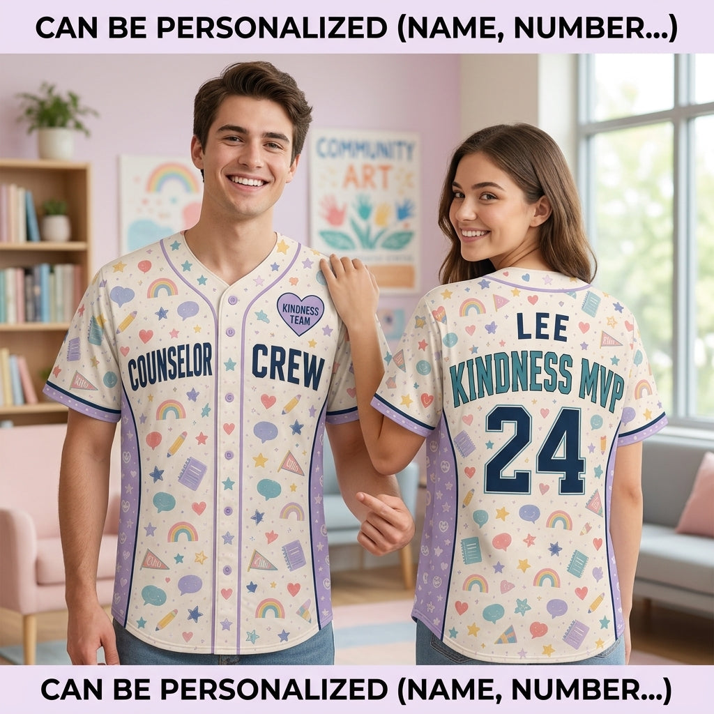 Personalized Counselor Crew Baseball Jersey - Custom Name and Number Kindness MVP Teacher and Staff Shirt