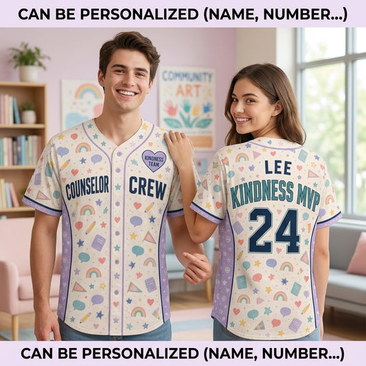 Personalized Counselor Crew Baseball Jersey - Custom Name and Number Kindness MVP Teacher and Staff Shirt