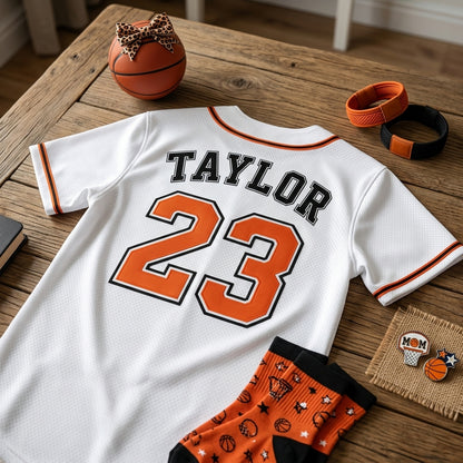 Personalized Girls Hoops Mom Baseball Jersey - Custom Name and Number Basketball Fan Gear