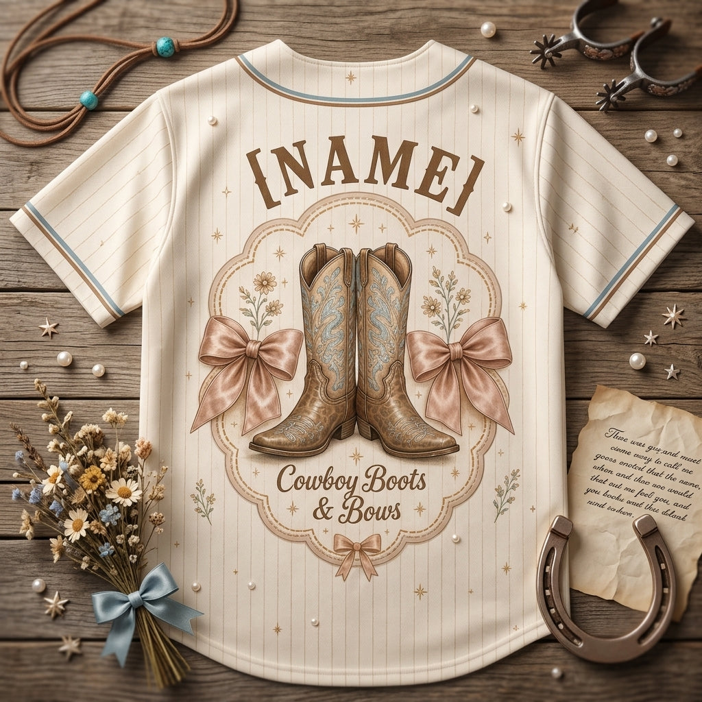 Personalized Boots & Bows Baseball Jersey - Custom Cowgirl Western Aesthetic Shirt