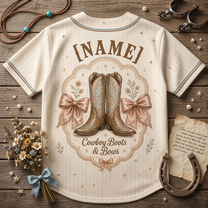 Personalized Boots & Bows Baseball Jersey - Custom Cowgirl Western Aesthetic Shirt