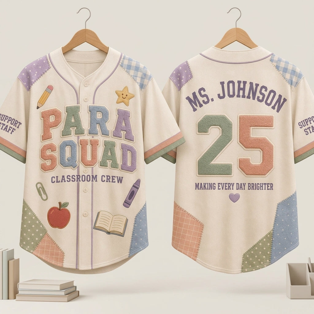 Personalized Para Squad Teacher Baseball Jersey - Custom Name & Number Classroom Crew Support Staff Apparel