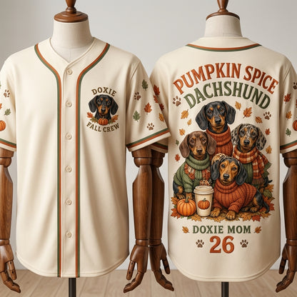 Personalized Pumpkin Spice Dachshund Baseball Jersey - Custom Doxie Mom Fall Name and Number Jersey