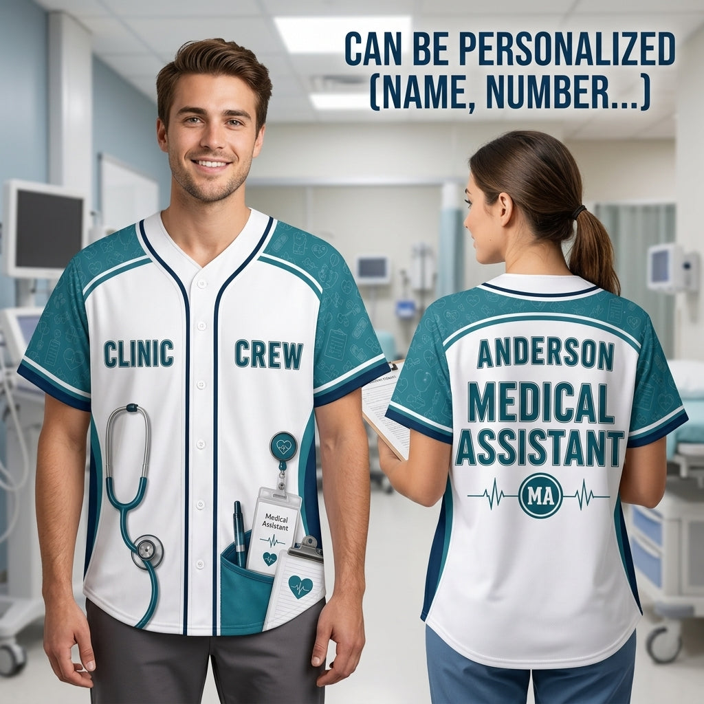 Personalized Medical Assistant Baseball Jersey - Custom Name Clinic Crew Healthcare Uniform Gift - baseball jersey product view 2