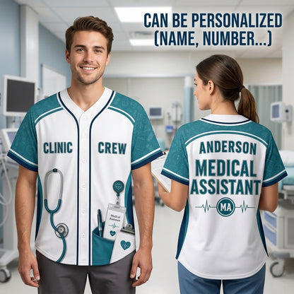Personalized Medical Assistant Baseball Jersey - Custom Name Clinic Crew Healthcare Uniform Gift - baseball jersey product view 2
