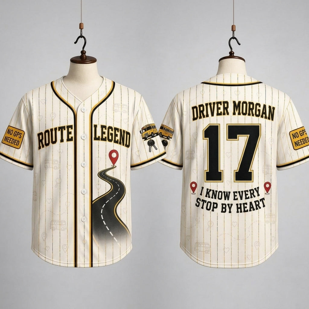 Personalized School Bus Driver Baseball Jersey - Custom Name & Number Route Legend Driver Shirt