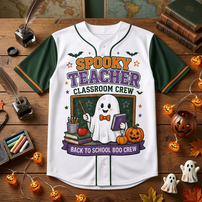 Personalized Spooky Teacher Baseball Jersey - Custom Classroom Crew Halloween Shirt, Back to School Boo Crew Gift