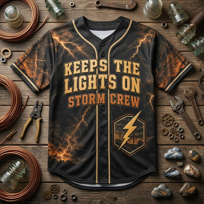 Personalized Lineman Storm Crew Baseball Jersey - Keeps The Lights On Custom Name Shirt