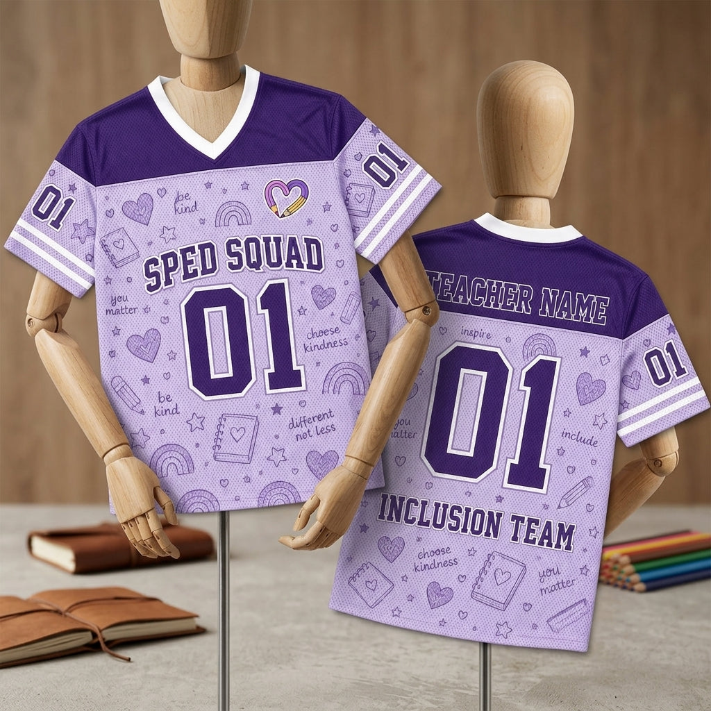Personalized SPED Squad Inclusion Team Mesh Football Jersey - Custom Name Special Education Teacher Sportswear