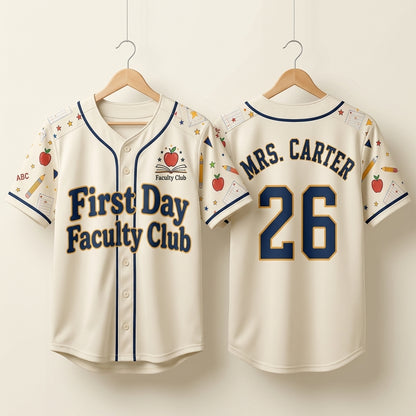 Personalized First Day Faculty Club Teacher Baseball Jersey - Custom Name and Number Teacher Gift