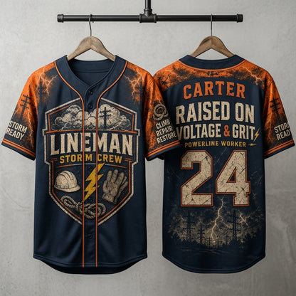 Personalized Lineman Storm Crew Baseball Jersey - Custom Name & Number Powerline Worker Gift