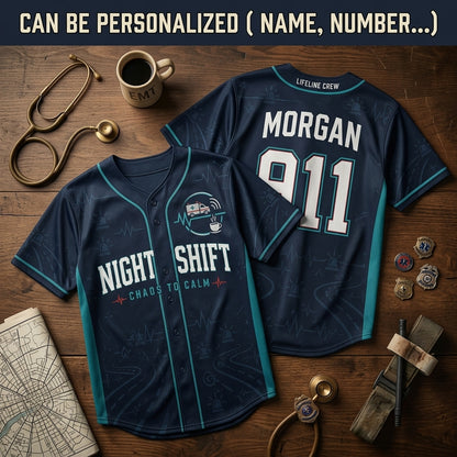 Personalized Night Shift EMS Baseball Jersey - Custom Name & Number Lifeline Crew Shirt for First Responders