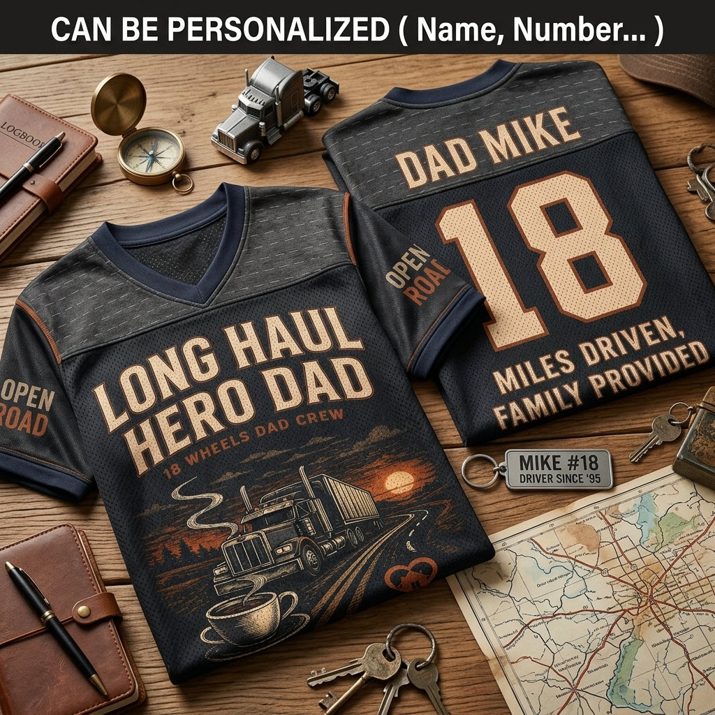 Personalized Long Haul Hero Dad Football Jersey - Custom Name & Number Trucker Mesh Shirt
