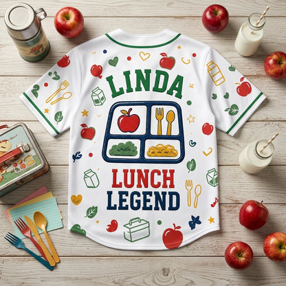 Personalized Cafeteria Crew MVP Lunch Legend Baseball Jersey - Custom Name School Staff Gift