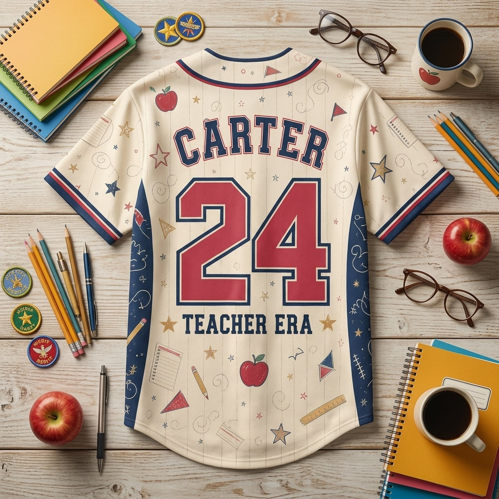 Personalized Teacher Era Baseball Jersey - Custom Name & Grade Teacher Team Jersey for Educators