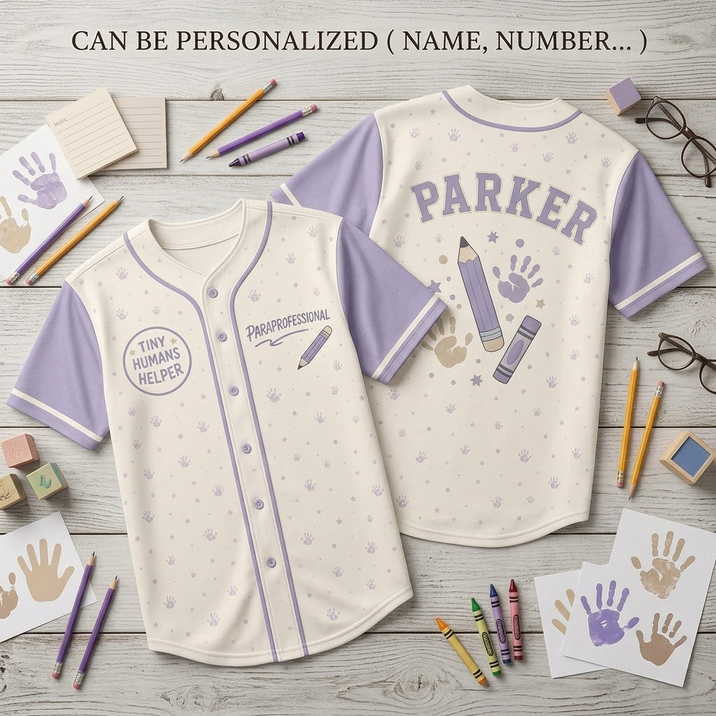 Personalized Paraprofessional Baseball Jersey - Custom Tiny Humans Helper Teacher Appreciation Gift