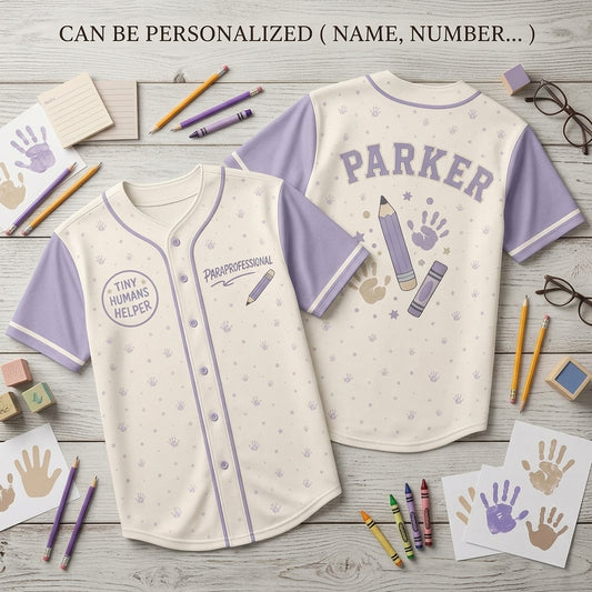 Personalized Paraprofessional Baseball Jersey - Custom Tiny Humans Helper Teacher Appreciation Gift