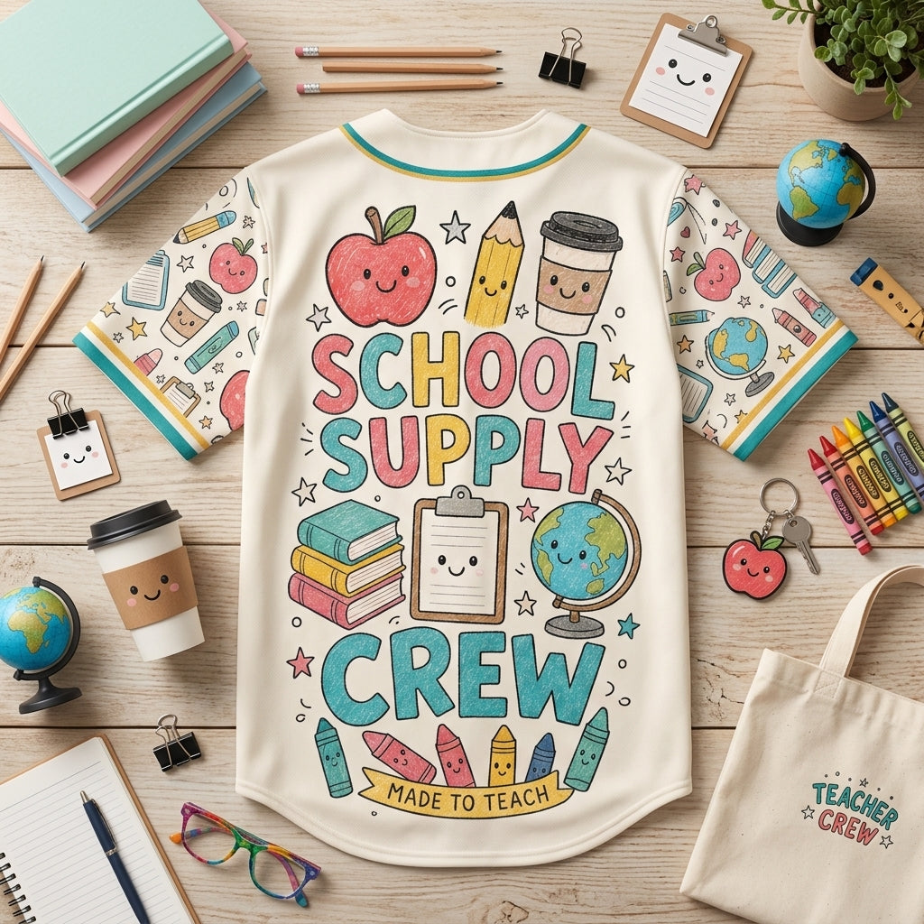 Teacher Crew Custom Baseball Jersey - School Supply Crew Back to School Shirt for Educators
