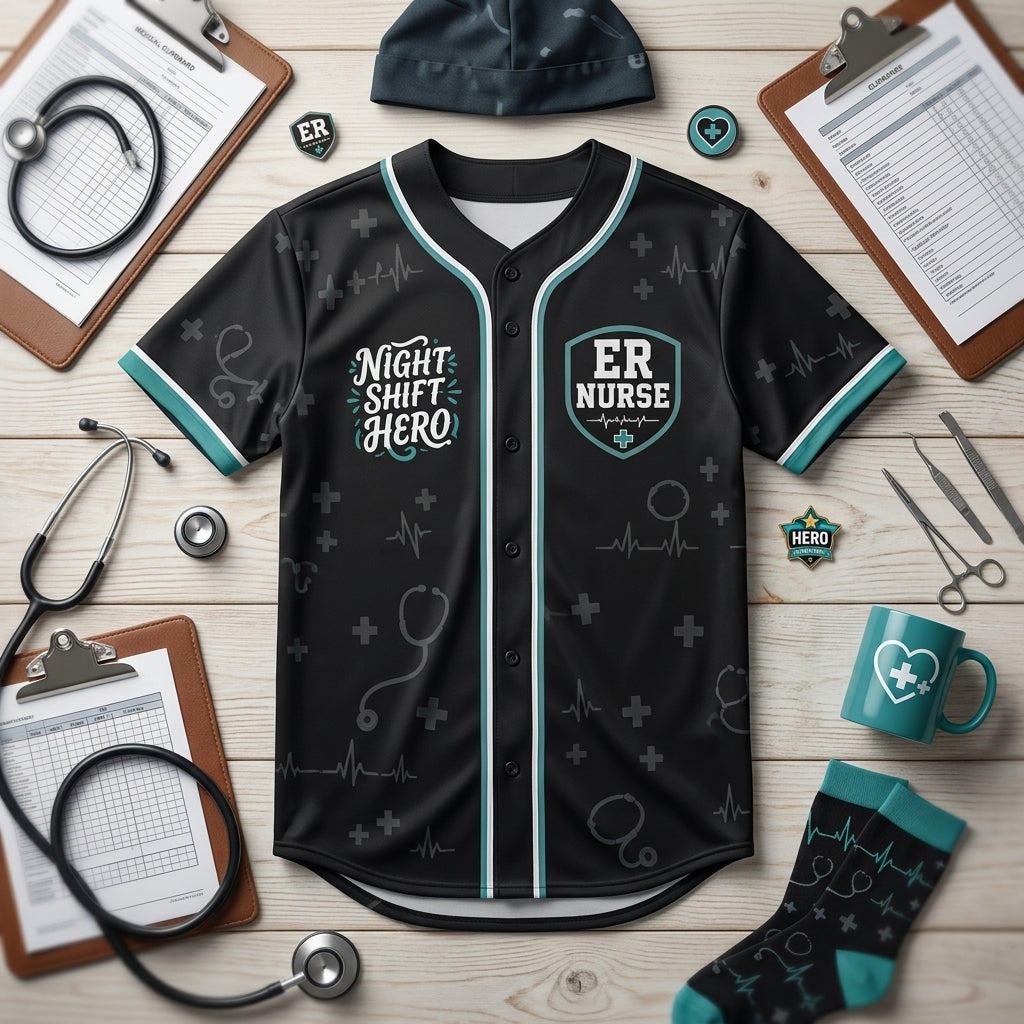 Personalized ER Nurse Night Shift Hero Baseball Jersey - Custom Name Medical Professional Athletic Shirt