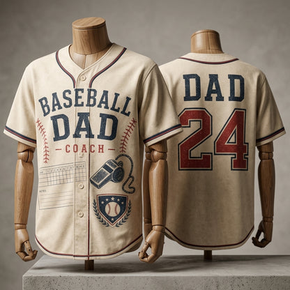 Personalized Baseball Dad Coach Jersey - Custom Name and Number Vintage Athletic Shirt for Men