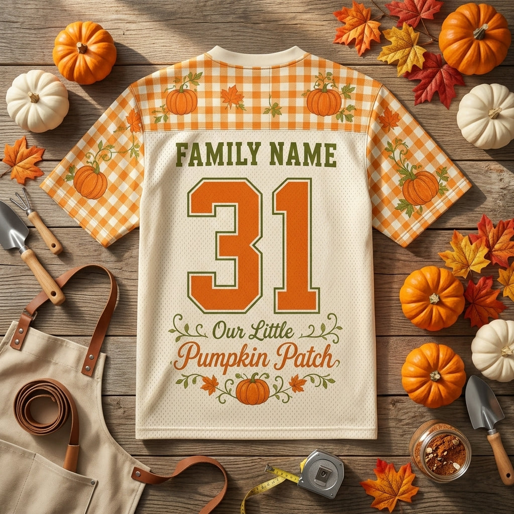 Personalized Family Pumpkin Patch Football Jersey - Custom Name & Number Fall Autumn Thanksgiving Team Shirt