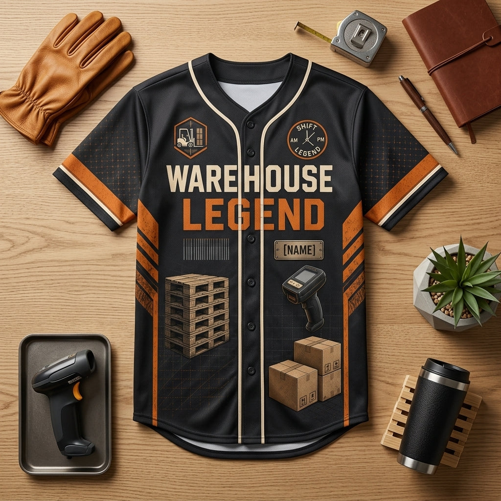 Personalized Warehouse Legend Baseball Jersey - Custom Name Logistics Gift Powered by Pallets and Coffee - baseball jersey product view 4