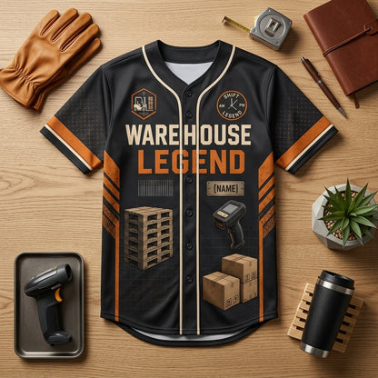 Personalized Warehouse Legend Baseball Jersey - Custom Name Logistics Gift Powered by Pallets and Coffee - baseball jersey product view 4