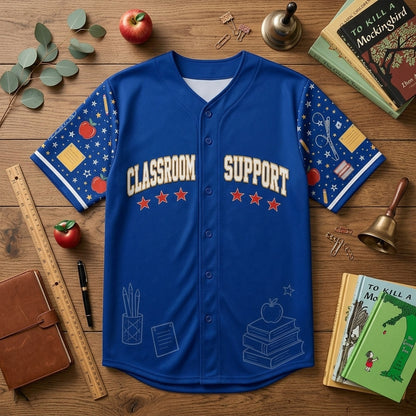 Personalized Classroom Support All-Star Baseball Jersey - Custom Name Blue Teacher Gift for School Staff and Educators