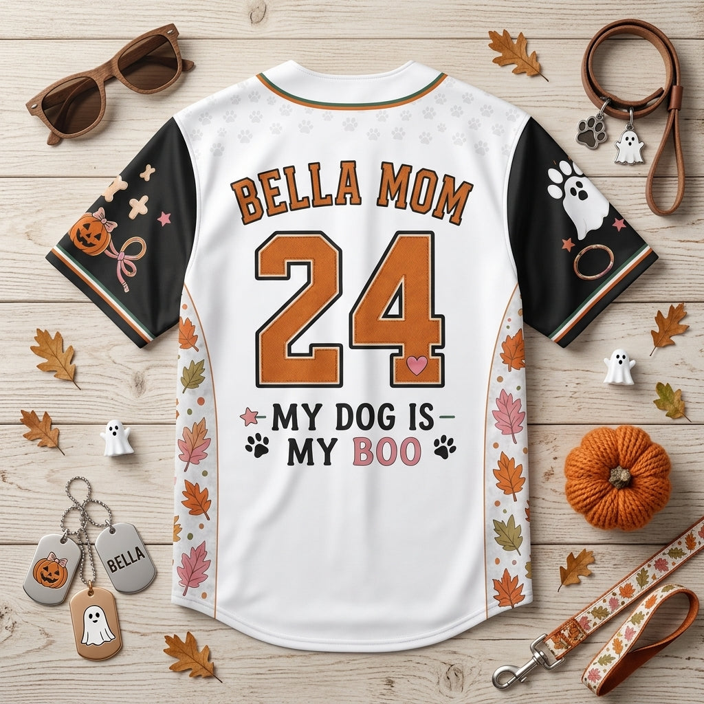 Personalized Ghost Dog Mom Halloween Baseball Jersey - Custom Name & Number My Dog Is My Boo Shirt