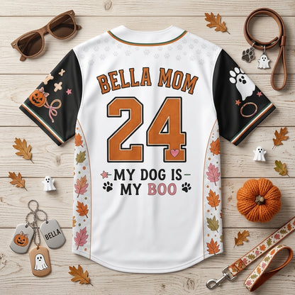 Personalized Ghost Dog Mom Halloween Baseball Jersey - Custom Name & Number My Dog Is My Boo Shirt