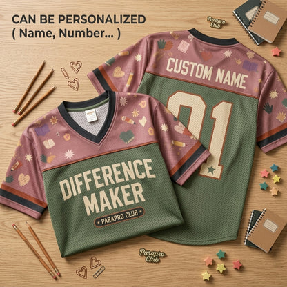 Personalized Difference Maker Parapro Club Football Jersey - Custom Name Mesh Teacher Appreciation Sportswear