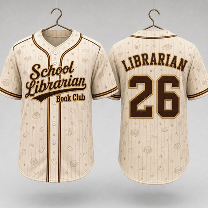 Personalized School Librarian Book Club Baseball Jersey - Custom Name and Number Teacher Gift