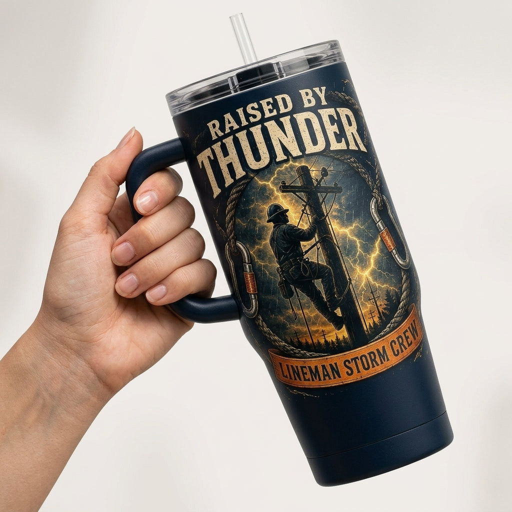 Personalized Lineman Storm Crew 40oz Tumbler with Handle - Custom Name Raised by Thunder Gift product view 4