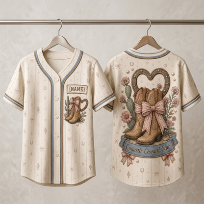 Personalized Coquette Cowgirl Club Baseball Jersey - Custom Name Western Aesthetic Cowgirl Boots & Bows