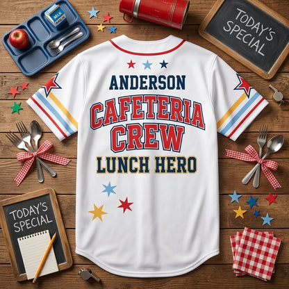 Personalized Lunch Hero Cafeteria Crew Baseball Jersey - Custom Name School Nutrition Staff Appreciation Uniform - baseball jersey product view 5