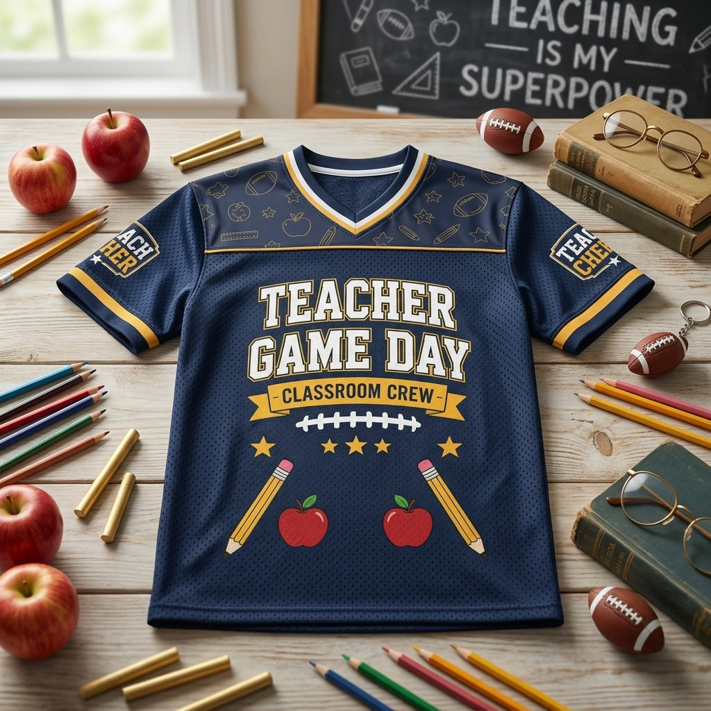 Personalized Teacher Game Day Football Jersey - Custom Name Classroom Crew School Spirit Shirt